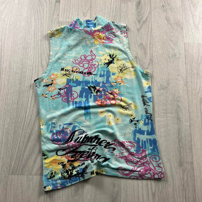 VINTAGE Y2K GRAPHIC VEST TOP BLUE