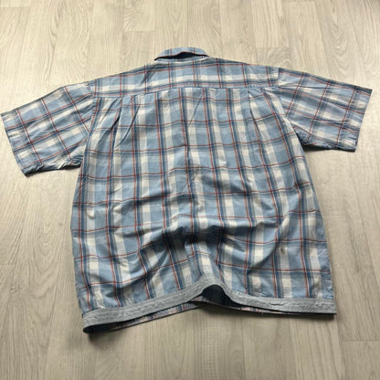 VINTAGE Y2K ANIMAL CHECKERED SHORT SLEEVE SHIRT BLUE