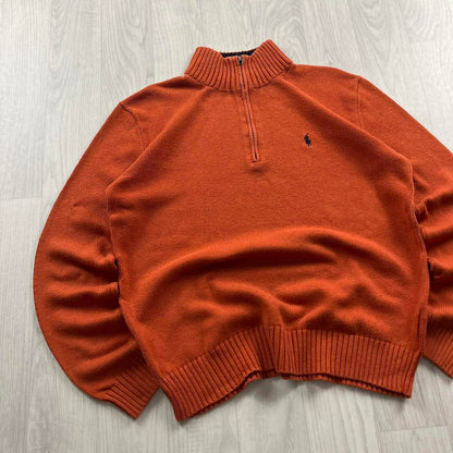 VINTAGE Y2K POLO RALPH LAUREN QUARTER ZIP CHUNKY KNITTED JUMPER ORANGE