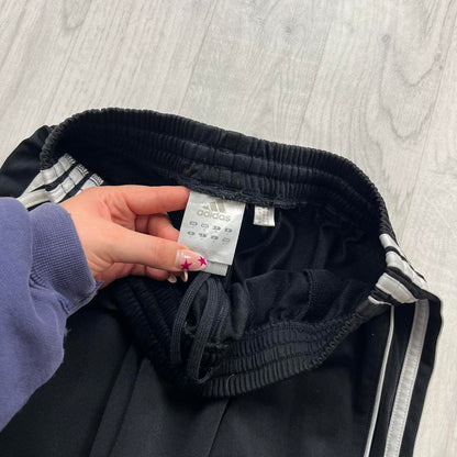 VINTAGE Y2K ADIDAS SIDE STRIPE BAGGY WIDE LEG TRACKSUIT BOTTOMS BLACK WHITE (M)