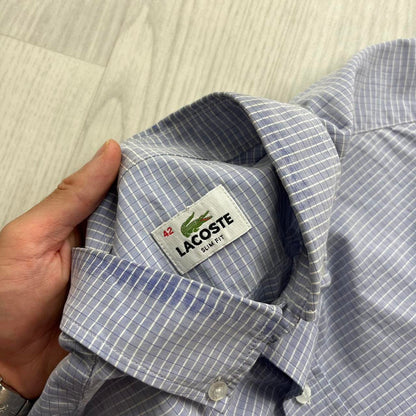 VINTAGE Y2K LACOSTE GINGHAM SHORT SLEEVE BUTTON UP SHIRT BLUE