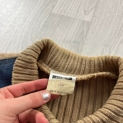 VINTAGE Y2K DENIM RIBBED SLEEVE JACKET BLUE BEIGE (L)
