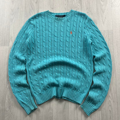 VINTAGE Y2K RALPH LAUREN CHUNKY CABLE KNITTED JUMPER TURQUOISE