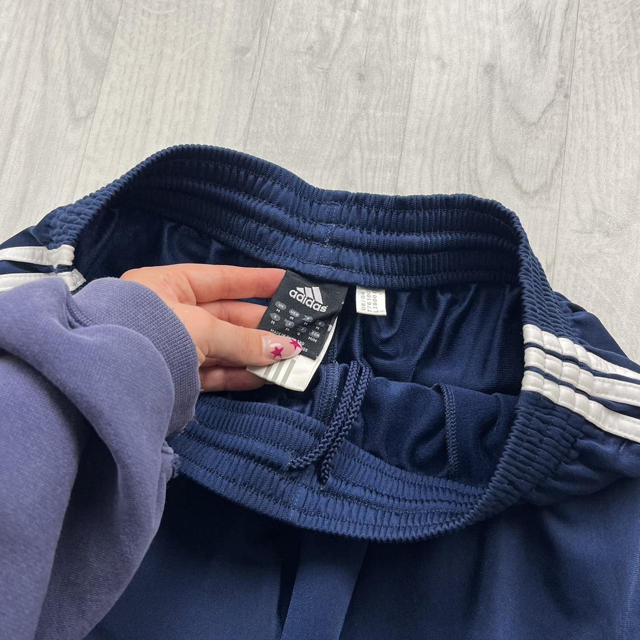 VINTAGE Y2K ADIDAS SIDE STRIPE BAGGY WIDE LEG TRACKSUIT BOTTOMS NAVY WHITE (M)