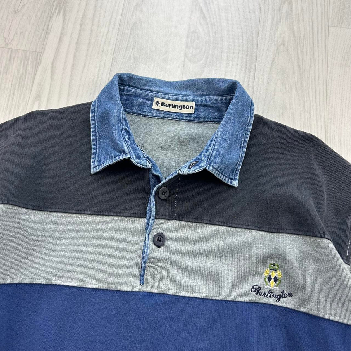 VINTAGE Y2K STRIPED LONG SLEEVE RUGBY POLO SHIRT GREY