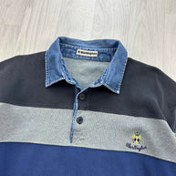 VINTAGE Y2K STRIPED LONG SLEEVE RUGBY POLO SHIRT GREY