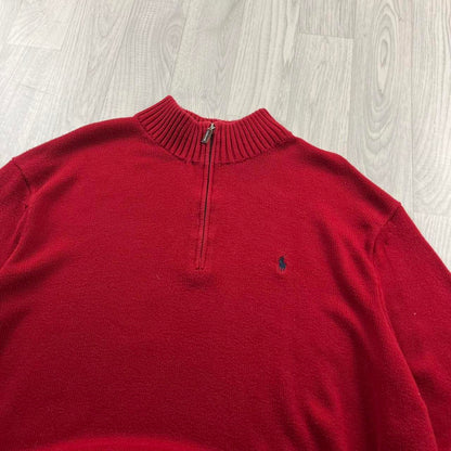VINTAGE Y2K POLO RALPH LAUREN CHUNKY QUARTER ZIP KNITTED JUMPER RED