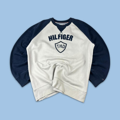 VINTAGE Y2K TOMMY HILFIGER BOXY SWEATSHIRT GREY / NAVY