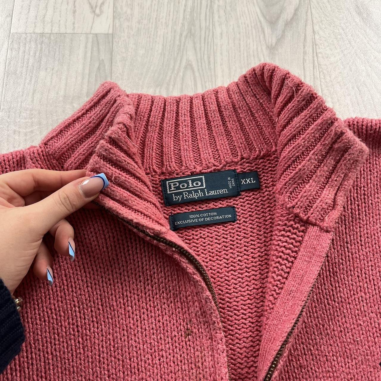 VINTAGE Y2K POLO RALPH LAUREN CHUNKY QUARTER ZIP KNITTED JUMPER PINK