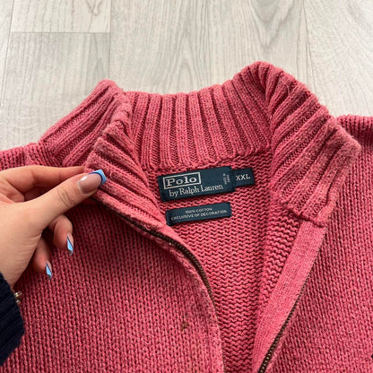 VINTAGE Y2K POLO RALPH LAUREN CHUNKY QUARTER ZIP KNITTED JUMPER PINK