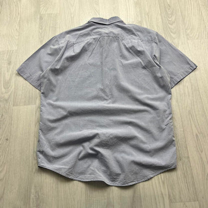 VINTAGE Y2K LACOSTE GINGHAM SHORT SLEEVE BUTTON UP SHIRT BLUE