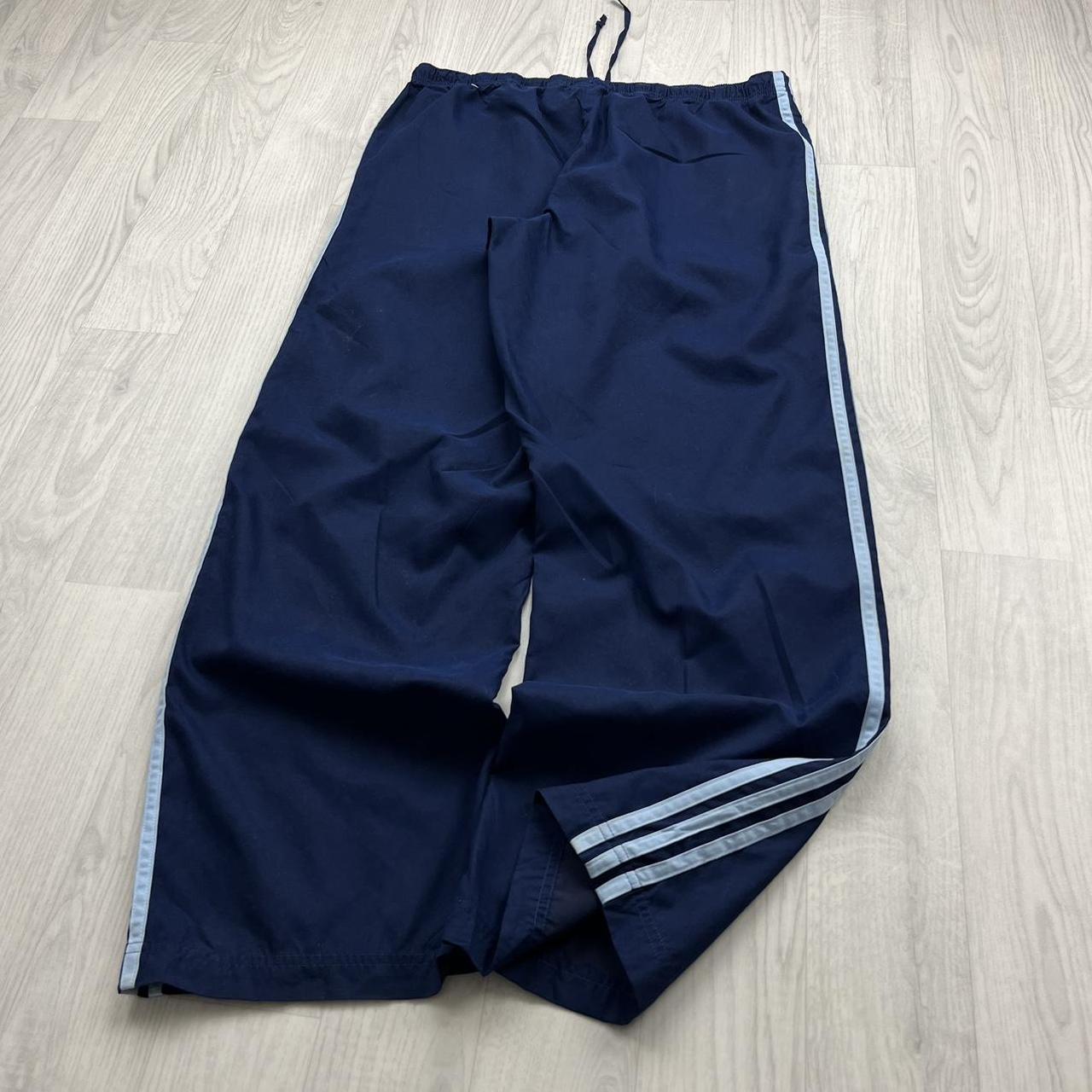 VINTAGE Y2K ADIDAS SIDE STRIPE BAGGY TRACKSUIT BOTTOMS NAVY BLUE (XL Ws)