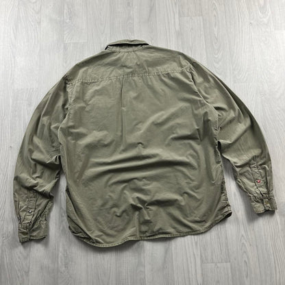 VINTAGE 00s QUIKSILVER LONG SLEEVE UTILITY SURF SHIRT BEIGE/KHAKI