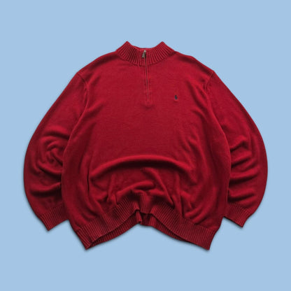 VINTAGE Y2K POLO RALPH LAUREN CHUNKY QUARTER ZIP KNITTED JUMPER RED