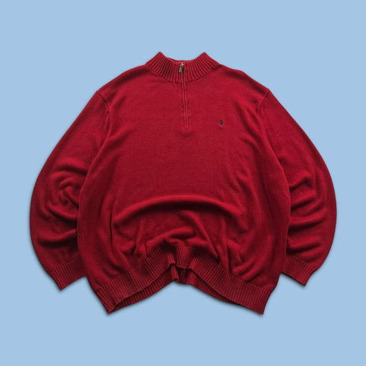 VINTAGE Y2K POLO RALPH LAUREN CHUNKY QUARTER ZIP KNITTED JUMPER RED