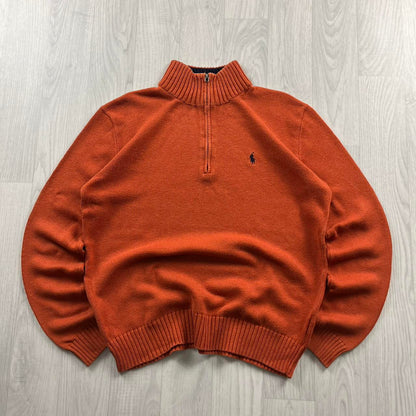 VINTAGE Y2K POLO RALPH LAUREN QUARTER ZIP CHUNKY KNITTED JUMPER ORANGE