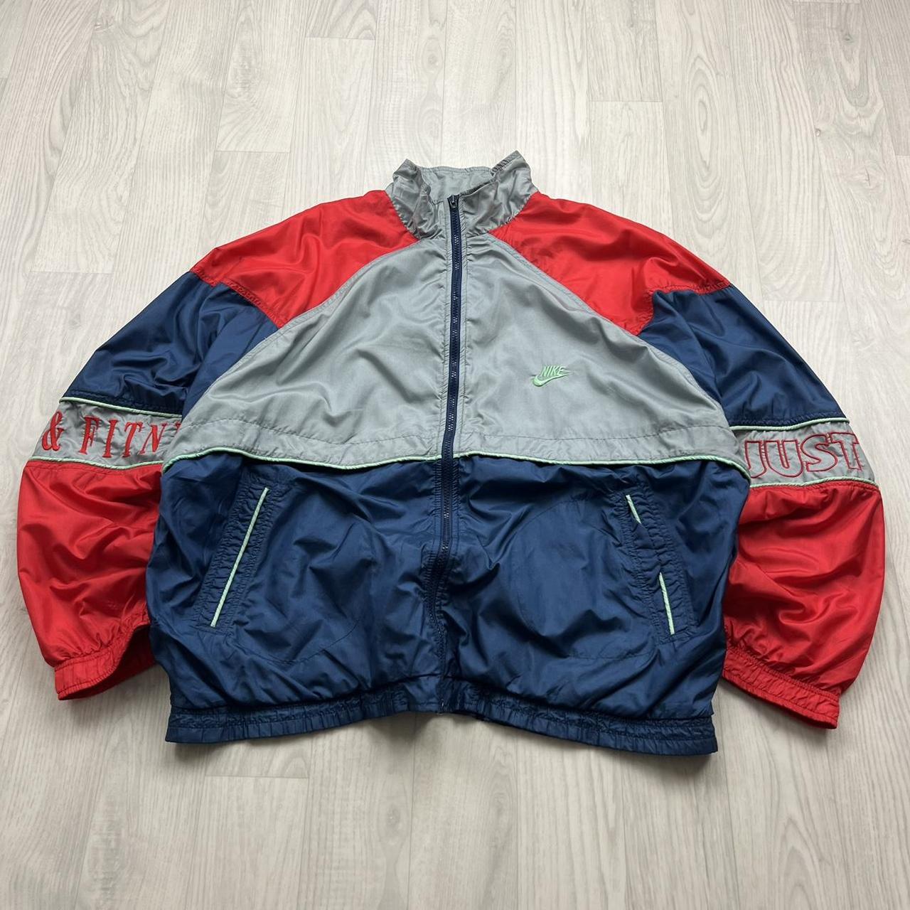 VINTAGE 90s NIKE WINDBREAKER TRACKSUIT SHELL JACKET NAVY / RED