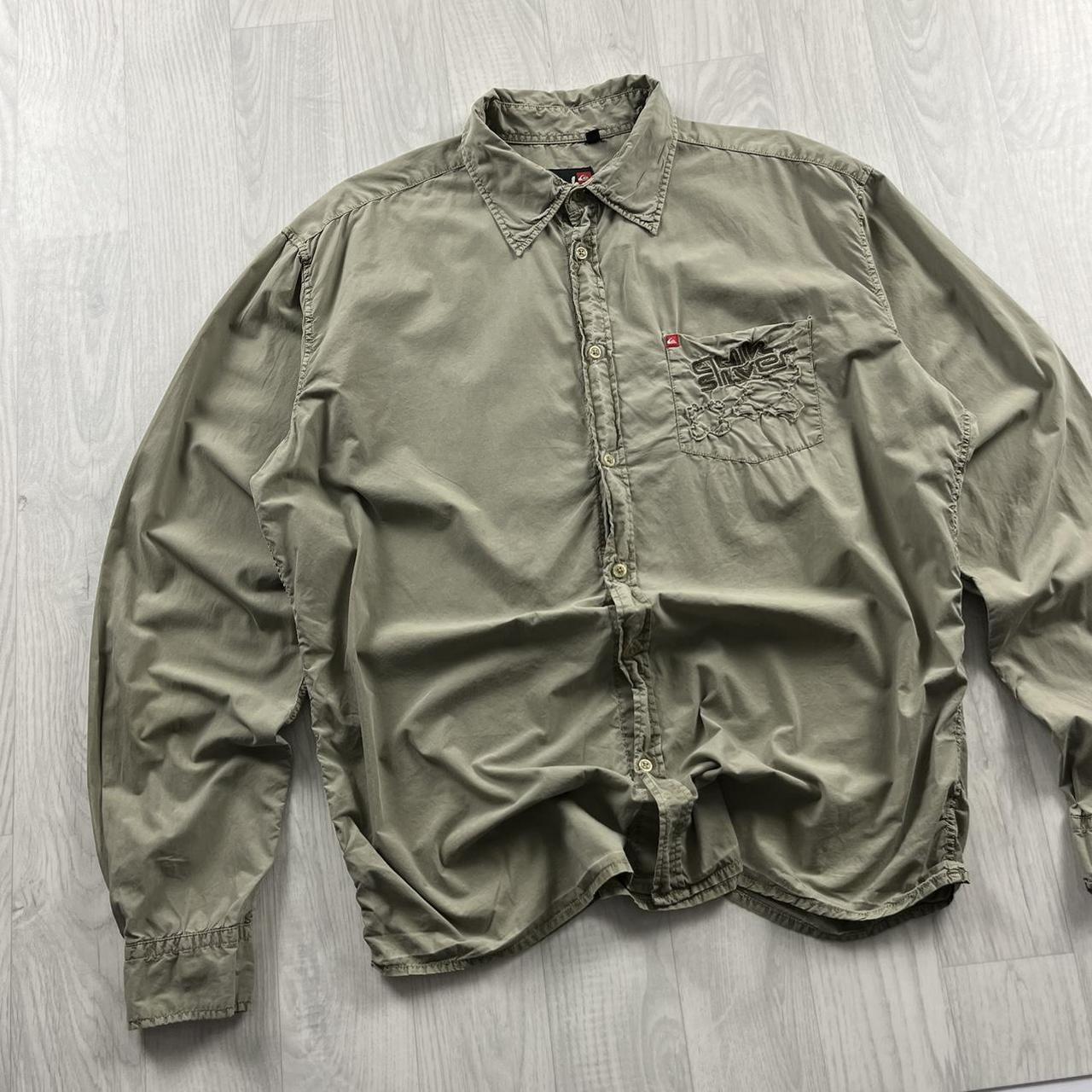 VINTAGE 00s QUIKSILVER LONG SLEEVE UTILITY SURF SHIRT BEIGE/KHAKI