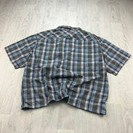 VINTAGE 00s COLUMBIA GINGHAM CROPPED SHORT SLEEVE BUTTON UP SHIRT BLUE / GREY