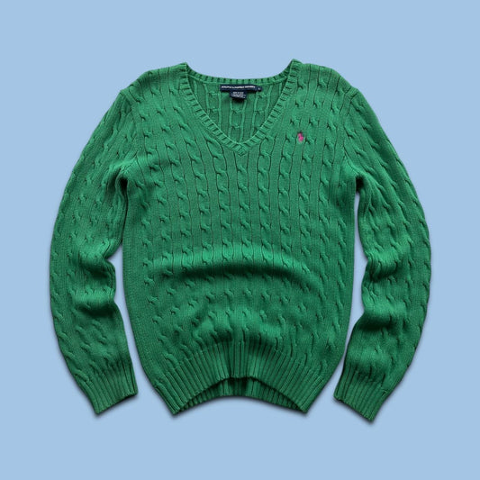 VINTAGE Y2K RALPH LAUREN SPORT CHUNKY CABLE KNITTED JUMPER GREEN