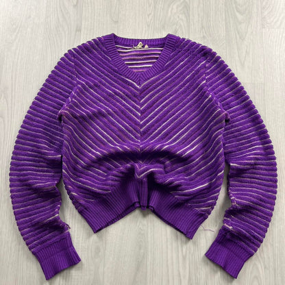 VINTAGE Y2K CROP STRIPED KNITTED JUMPER PURPLE