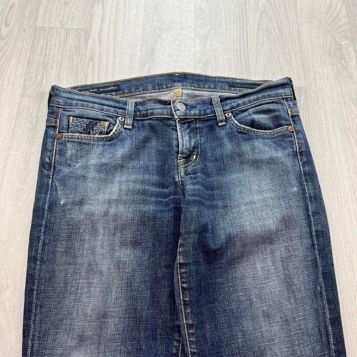 VINTAGE Y2K LOW RISE EMBROIDERED BOOTCUT FLARED JEANS BLUE
