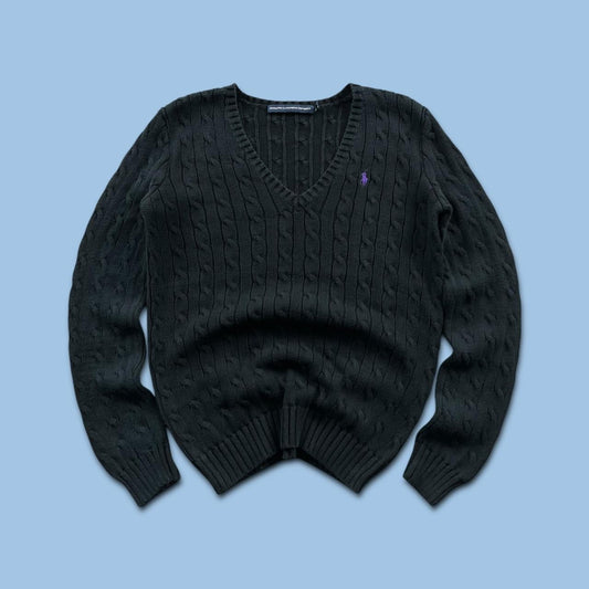 VINTAGE Y2K RALPH LAUREN CHUNKY CABLE KNITTED JUMPER BLACK