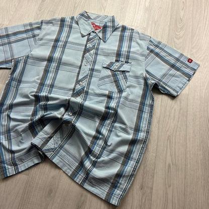 VINTAGE Y2K ANIMAL CHECKERED SHORT SLEEVE SHIRT BLUE