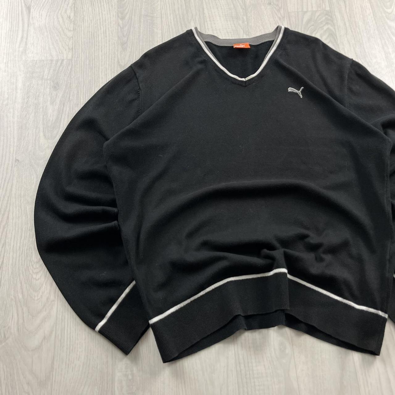 VINTAGE Y2K PUMA V NECK KNITTED JUMPER BLACK