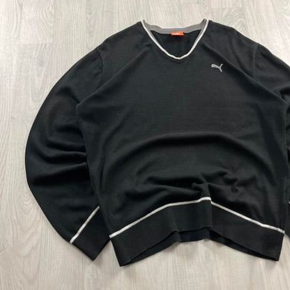 VINTAGE Y2K PUMA V NECK KNITTED JUMPER BLACK