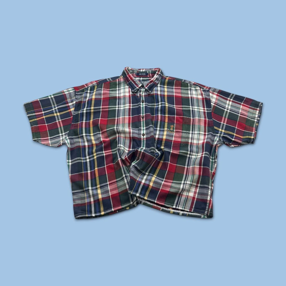 VINTAGE 00s CHAPS CHECKERED CROPPED SHORT SLEEVE BUTTON UP SHIRT RED / MULTI