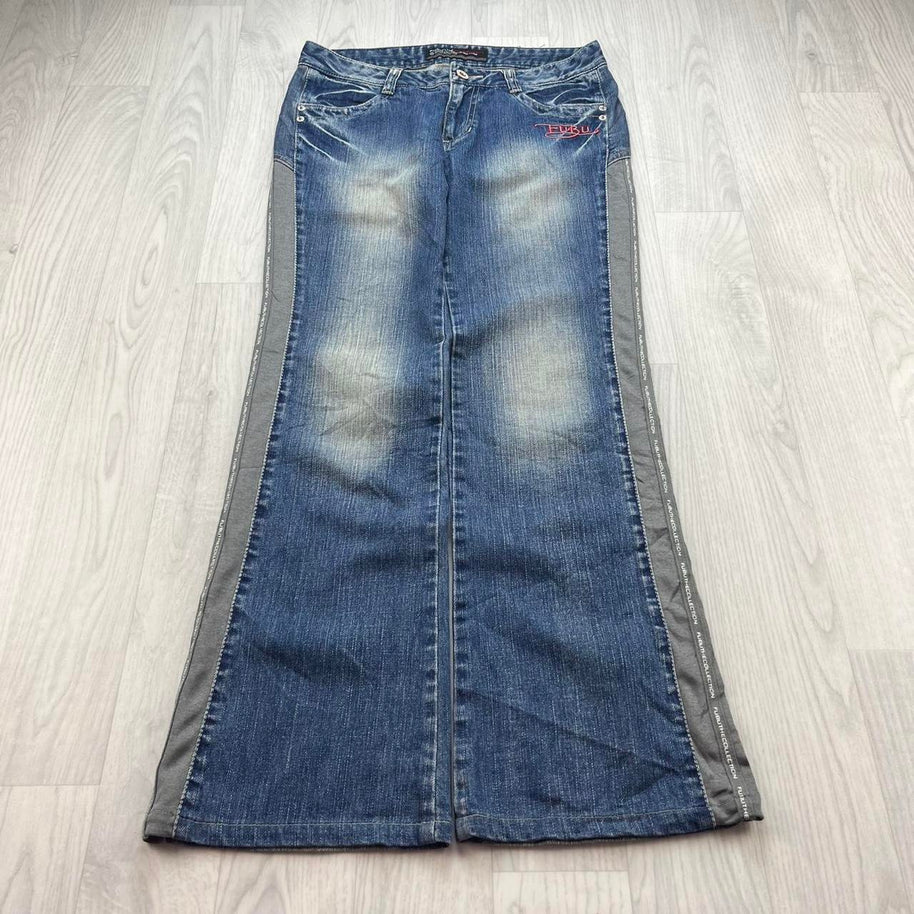 VINTAGE Y2K FUBU LOW RISE BOOTCUT FLARED JEANS BLUE
