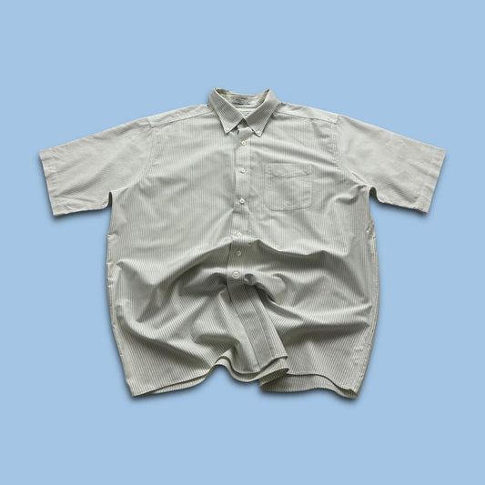 VINTAGE Y2K L L BEAN SHORT SLEEVE STRIPED SHIRT WHITE / GREEN