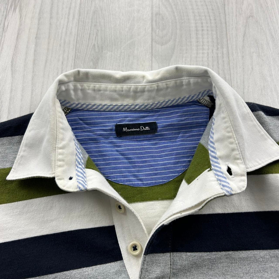 VINTAGE Y2K STRIPED LONG SLEEVE RUGBY POLO SHIRT GREEN
