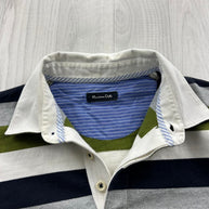 VINTAGE Y2K STRIPED LONG SLEEVE RUGBY POLO SHIRT GREEN