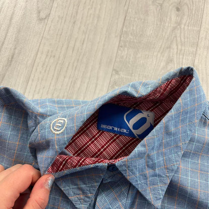 VINTAGE ANIMAL CHECKERED SHORT SLEEVE SURF SHIRT BLUE
