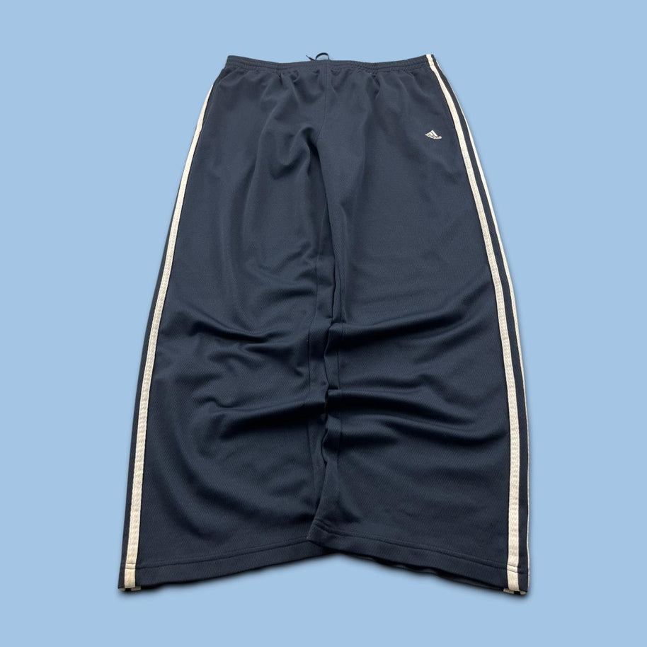 VINTAGE Y2K ADIDAS SIDE STRIPE WIDE LEG TRACKSUIT BOTTOMS NAVY