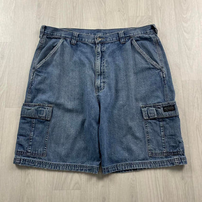 VINTAGE WRANGLER BAGGY CARPENTER CARGO JORTS BLUE (36w)