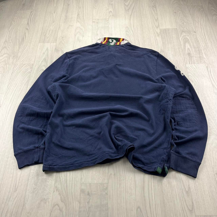 VINTAGE Y2K RALPH LAUREN PLAIN LONG SLEEVE RUGBY POLO SHIRT NAVY