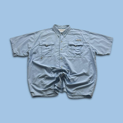 VINTAGE Y2K COLUMBIA SHORT SLEEVE UTILITY SHIRT LIGHT BLUE
