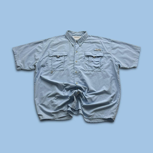 VINTAGE Y2K COLUMBIA SHORT SLEEVE UTILITY SHIRT LIGHT BLUE
