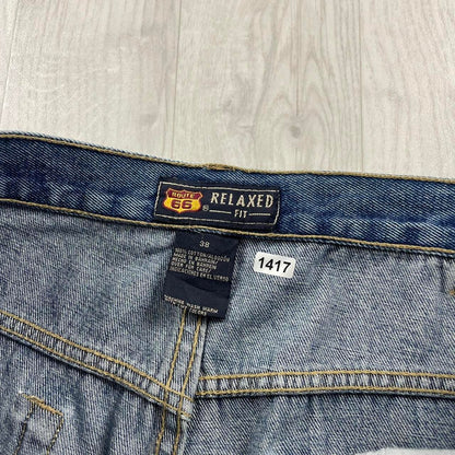 VINTAGE ROUTE 66 BAGGY LOOSE SKATER JORTS BLUE (38w)