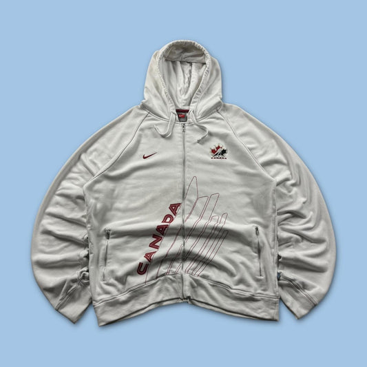 VINTAGE Y2K NIKE TEAM CANADA GRAPHIC ZIP HOODIE WHITE