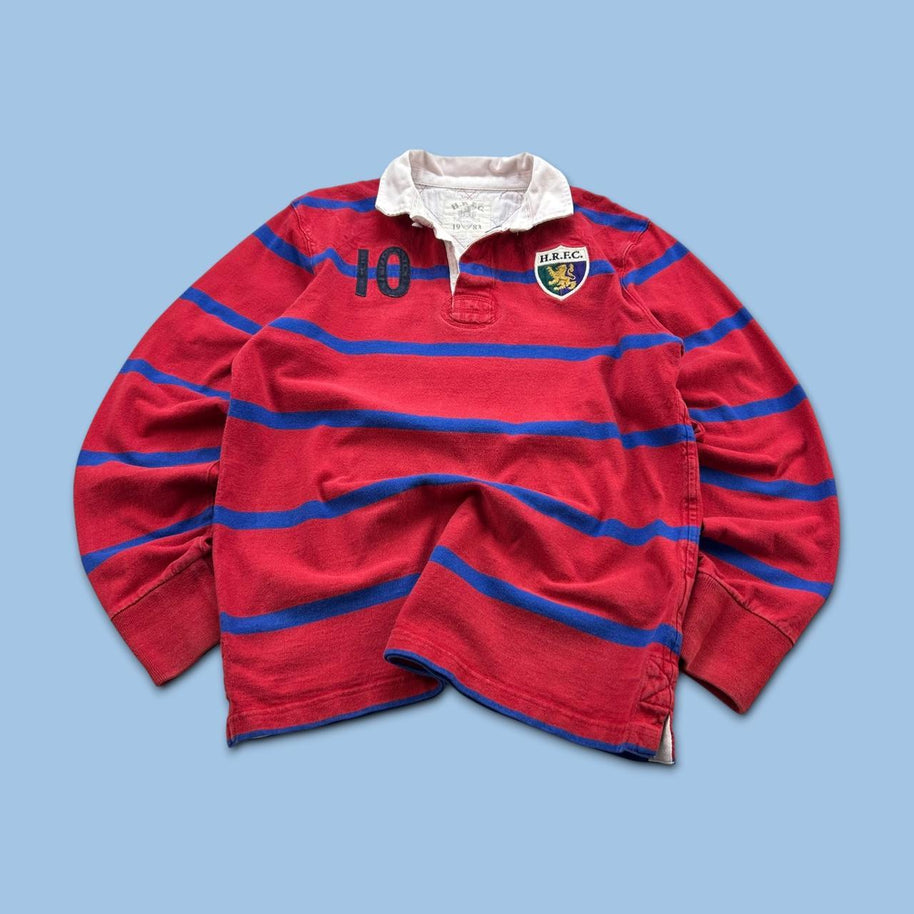 VINTAGE Y2K HACKETT STRIPED LONG SLEEVE RUGBY POLO SHIRT RED