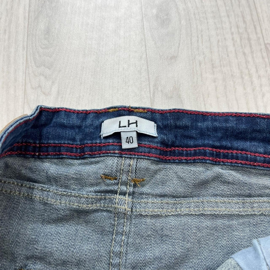 VINTAGE Y2K DENIM MINI EMBROIDERED SKIRT BLUE