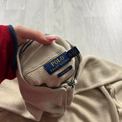 VINTAGE Y2K POLO RALPH LAUREN QUARTER ZIP KNITTED JUMPER BEIGE