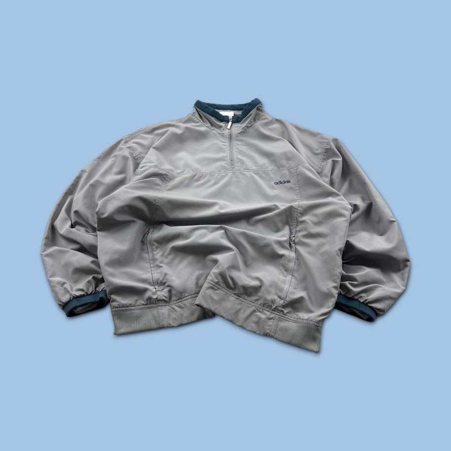 VINTAGE 90s ADIDAS QUARTER ZIP LIGHTWEIGHT JACKET GREY