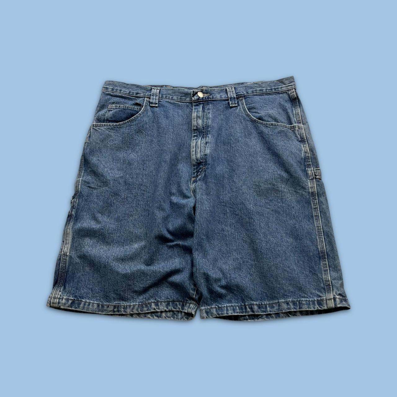 VINTAGE 00s WRANGLER BAGGY LOOSE CARPENTER JORTS BLUE
