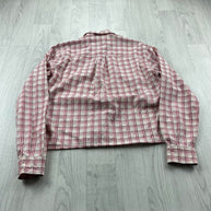 VINTAGE 00s BURBERRY CHECKERED CROPPED LONG SLEEVE BUTTON UP SHIRT WHITE RED