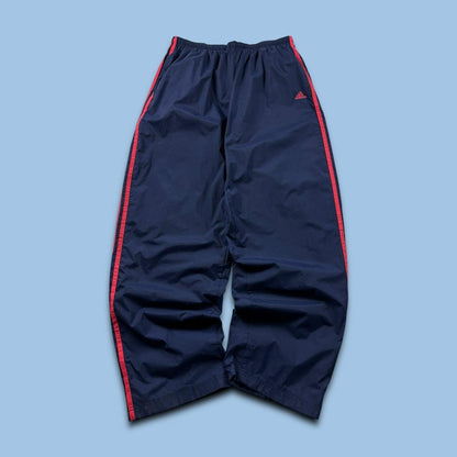 VINTAGE Y2K ADIDAS WIDE LEG BAGGY TRACKSUIT BOTTOMS NAVY RED